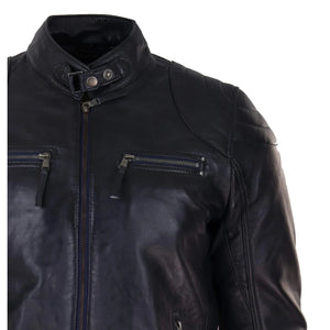 Men's Biker Zip Jacket Leather Light Short Classic Motorcycle - Black - Infinity Leather - 4