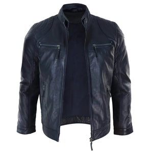 Men's Biker Zip Jacket Leather Light Short Classic Motorcycle - Black - Infinity Leather - 5