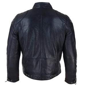 Men's Biker Zip Jacket Leather Light Short Classic Motorcycle - Black - Infinity Leather - 6