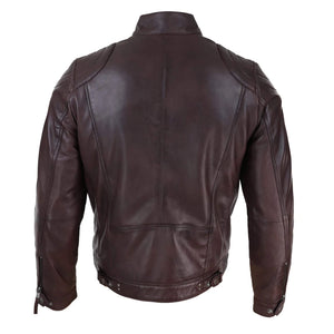 Men's Biker Zip Jacket Leather Light Short Classic Motorcycle - Brown - Infinity Leather - 12