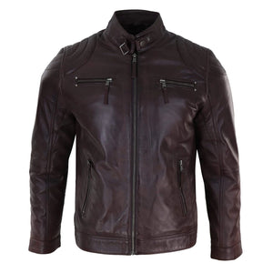 Men's Biker Zip Jacket Leather Light Short Classic Motorcycle - Brown - Infinity Leather - 7