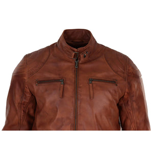 Men's Biker Zip Jacket Leather Light Short Classic Motorcycle - Tan - Infinity Leather - 15
