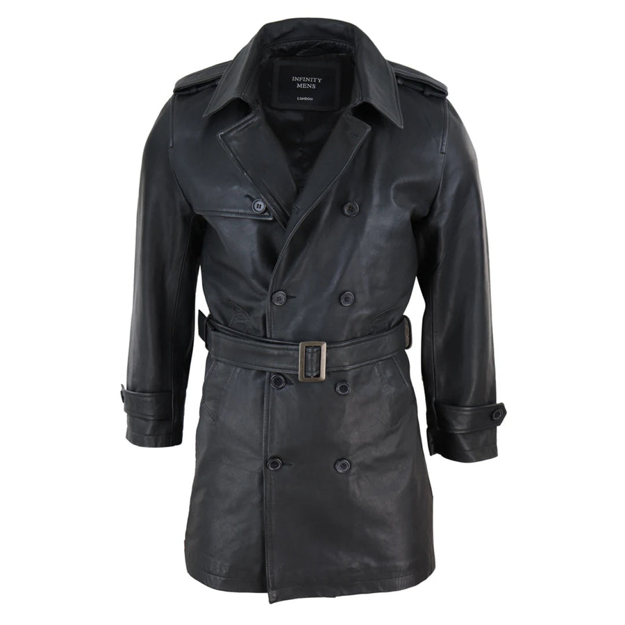 Giacca Nera da Uomo Vera Pelle Morbida Napa stile Classico con Cintura in Vita - Infinity Leather - 1