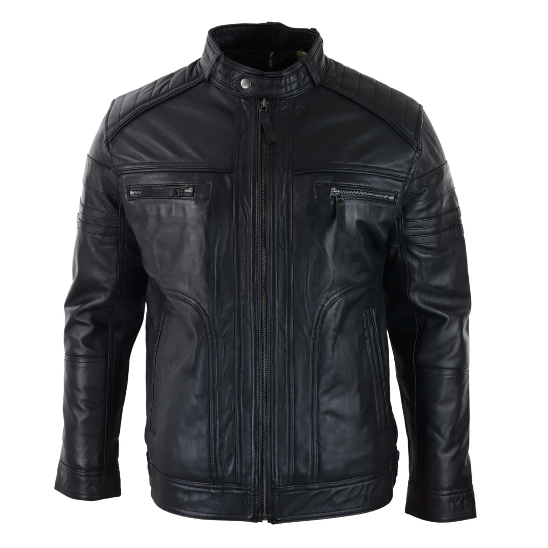 Veste noir marron style vintage vieilli biker décontracté pour homme avec fermeture éclair - Infinity Leather - 1