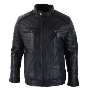Veste noir marron style vintage vieilli biker décontracté pour homme avec fermeture éclair - Infinity Leather - 1