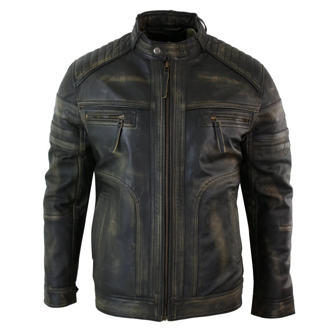 Herrenjacke 100% Echtleder Schwarz Biker Vintage Design Schäbbiges Still - Infinity Leather - 1
