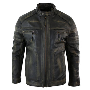 Herrenjacke 100% Echtleder Schwarz Biker Vintage Design Schäbbiges Still - Infinity Leather - 1