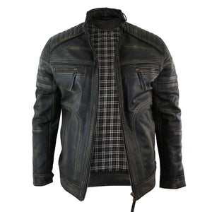 Herrenjacke 100% Echtleder Schwarz Biker Vintage Design Schäbbiges Still - Infinity Leather - 3