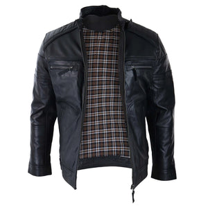 Veste noir marron style vintage vieilli biker décontracté pour homme avec fermeture éclair - Infinity Leather - 4