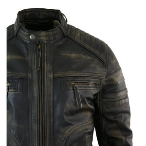 Herrenjacke 100% Echtleder Schwarz Biker Vintage Design Schäbbiges Still - Infinity Leather - 4