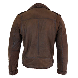 Herren-Bikerjacke aus schwarzem braunem Leder mit Kreuzreißverschluss und Fleece-Futter - Aviatrix - 12
