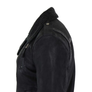 Herren-Bikerjacke aus schwarzem braunem Leder mit Kreuzreißverschluss und Fleece-Futter - Aviatrix - 4