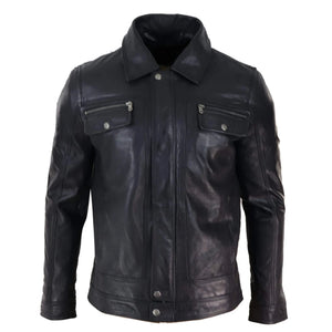 Veste en cuir marron noir pour homme, col en peau de mouton, courte, à fermeture éclair et boutons - Infinity Leather - 13
