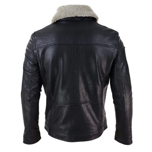 Veste en cuir marron noir pour homme, col en peau de mouton, courte, à fermeture éclair et boutons - Infinity Leather - 14