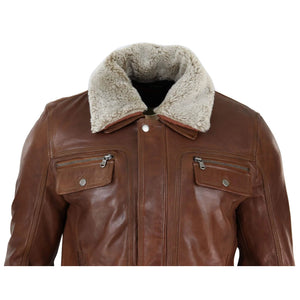 Veste en cuir marron noir pour homme, col en peau de mouton, courte, à fermeture éclair et boutons - Bois - Infinity Leather - 5