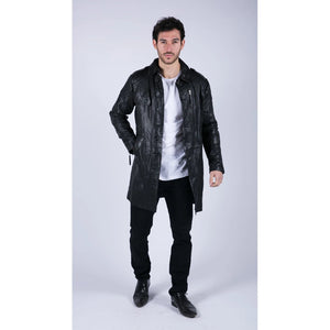 Men's Black Brown Leather Trench Coat Button 3/4 - Infinity Leather - 4