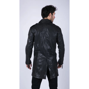 Men's Black Brown Leather Trench Coat Button 3/4 - Infinity Leather - 7