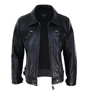 Men's Black Brown Zip Box Jacket Classic Car Coat - Infinity Leather - 4