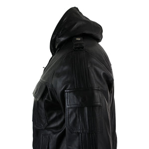 Schwarze Herren-Lederjacke mit Kapuze - Aviatrix - 3