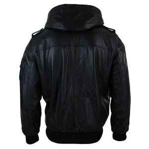 Schwarze Herren-Lederjacke mit Kapuze - Aviatrix - 4