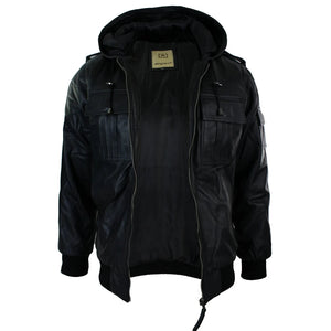 Schwarze Herren-Lederjacke mit Kapuze - Aviatrix - 5