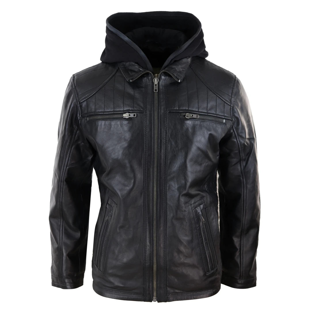 Herrenjacke 100% Echtleder Abnehmbarer Kragen Weiches Nappa - Infinity Leather - 1
