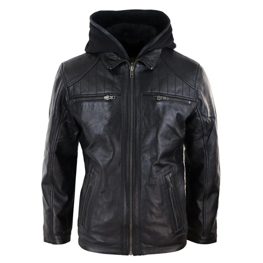 Herrenjacke 100% Echtleder Abnehmbarer Kragen Weiches Nappa - Infinity Leather - 1