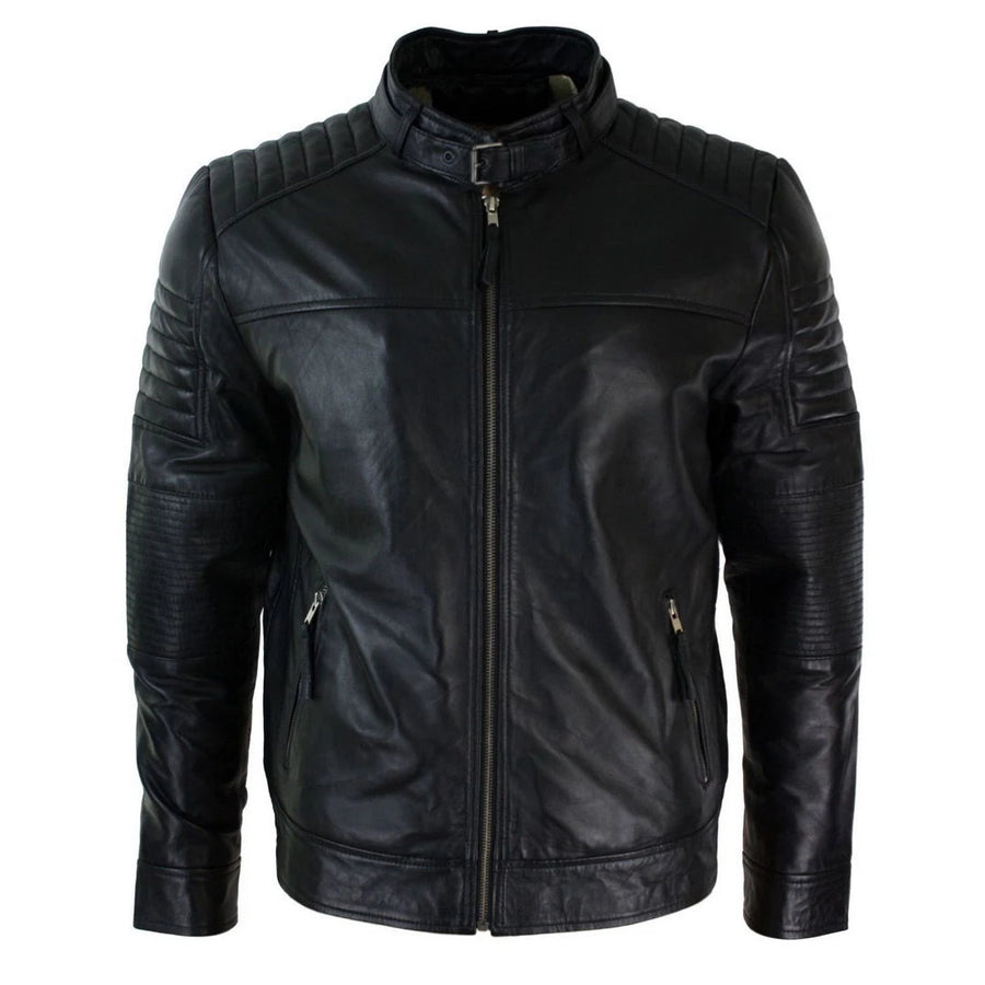 Giacca Corta da Uomo Biker Vera Pelle Taglio Classico Retro Vintage Elegante - Aviatrix - 1