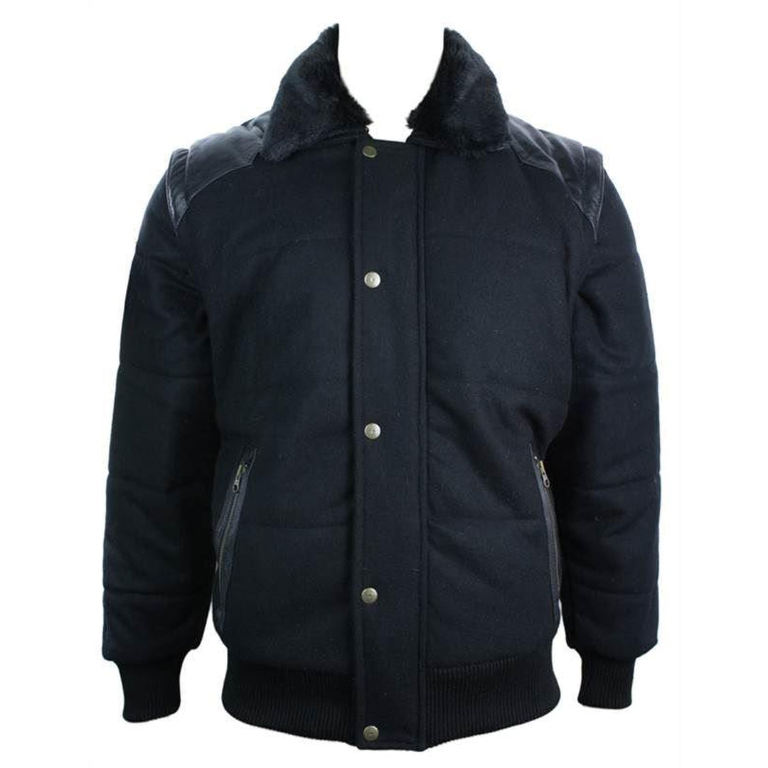Męska czarna skórzana bomberka z naszywkami na ramionach i odpinanymi rękawami - TruClothing.com - 1