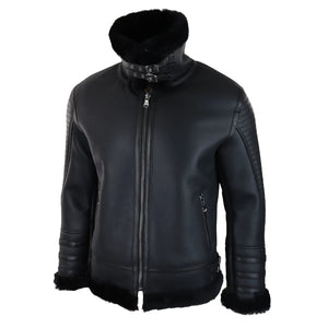 Giacca Nera da Uomo Cappotto Pelle di Montone WW2 Pilota Invernale Calda - Infinity Leather - 2