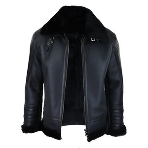 Giacca Nera da Uomo Cappotto Pelle di Montone WW2 Pilota Invernale Calda - Infinity Leather - 3