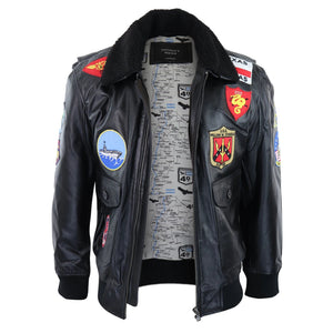 Men's Black Topgun Maverick Jacket Pilot Bomber US Badges Black Fur Tom Cat - Infinity Leather - 3