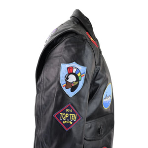 Men's Black Topgun Maverick Jacket Pilot Bomber US Badges Black Fur Tom Cat - Infinity Leather - 6