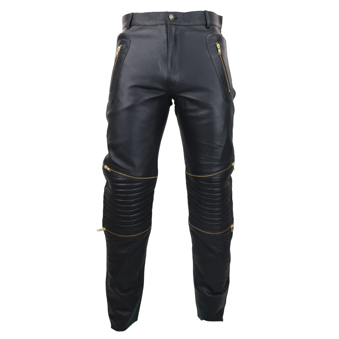 Herren Echtleder Jeans Schwarz Weiß Gold Retro Klassisch Vintage Goth Punk - Infinity Leather - 1