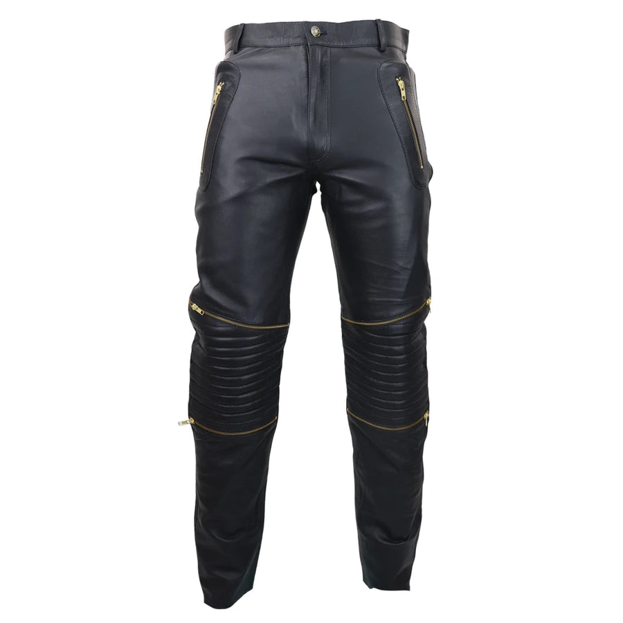 Herren Echtleder Jeans Schwarz Weiß Gold Retro Klassisch Vintage Goth Punk - Infinity Leather - 1