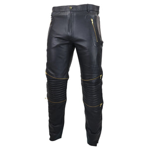 Herren Echtleder Jeans Schwarz Weiß Gold Retro Klassisch Vintage Goth Punk - Infinity Leather - 2