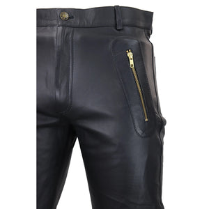 Herren Echtleder Jeans Schwarz Weiß Gold Retro Klassisch Vintage Goth Punk - Infinity Leather - 3
