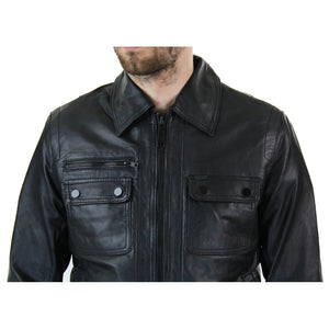 Men's Black Zip Classic Leather Short Jacket - Aviatrix - 3