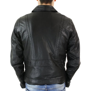 Men's Black Zip Classic Leather Short Jacket - Aviatrix - 4