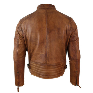 Blaugraue Herren-Bikerjacke aus gewaschenem Leder mit Reißverschluss - Holz - Aviatrix - 10