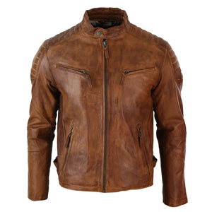 Blaugraue Herren-Bikerjacke aus gewaschenem Leder mit Reißverschluss - Holz - Aviatrix - 6