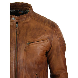 Blaugraue Herren-Bikerjacke aus gewaschenem Leder mit Reißverschluss - Holz - Aviatrix - 8