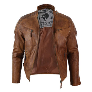 Blaugraue Herren-Bikerjacke aus gewaschenem Leder mit Reißverschluss - Holz - Aviatrix - 9