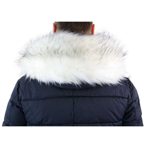 Czarna kurtka pikowana męska z odpinanym futrzanym kapturem na zimę - Granatowy - MTX - 19
