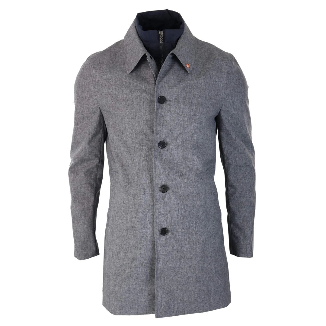 Men's Brando Mac Overcoat Jacket High Collar Zip Button - Grey - House of Cavani - 1