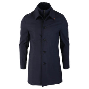 Men's Brando Mac Overcoat Jacket High Collar Zip Button - Navy - House of Cavani - 6