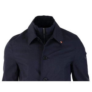 Men's Brando Mac Overcoat Jacket High Collar Zip Button - Navy - House of Cavani - 7