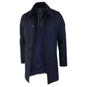 Men's Brando Mac Overcoat Jacket High Collar Zip Button - Navy - House of Cavani - 9