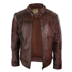 Braune Herren-Lederjacke mit Kreuzreißverschluss und Biker-Racer-Passform - Aviatrix - 6