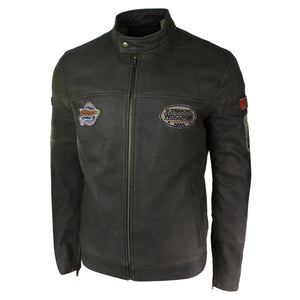 Veste de motard en cuir marron avec badge Racer pour hommes, délavée et vieillie - Aviatrix - 2